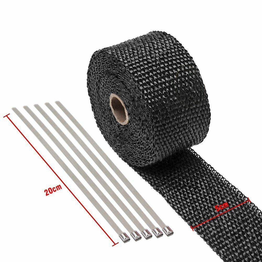 2 ROLL Motorcycle Black Fiberglass Exhaust Header Pipe Heat Wrap Tape+ Ties Kit Q