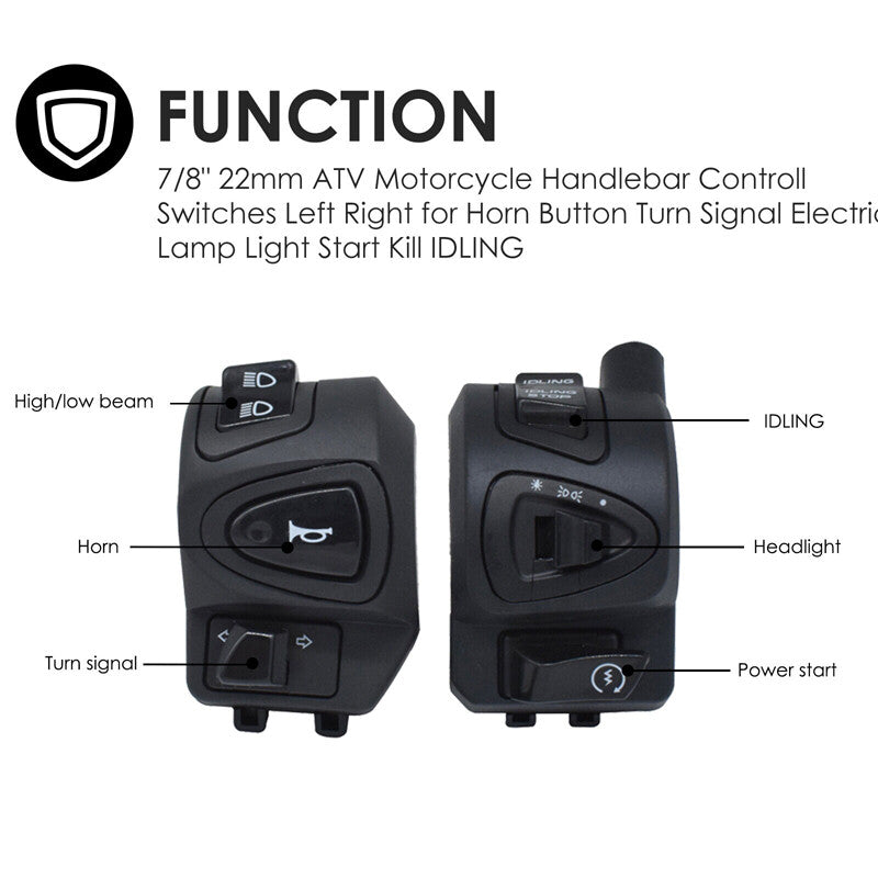7/8 inch 22 mm handlebars motorcycle controls high/low beam lights, turn signals, horn switch - n