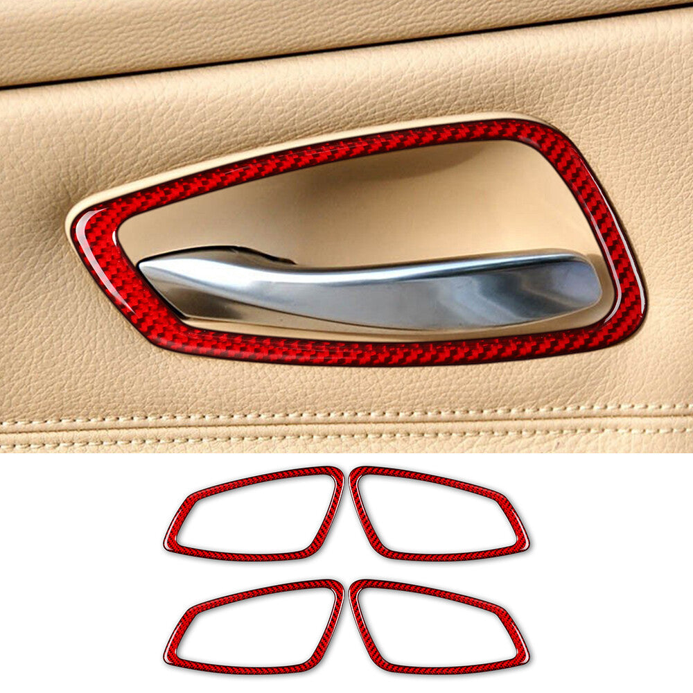 Red Carbon Fiber Interior Door Handle Bowl Trim for BMW 3 Series E90 E92 2005-12