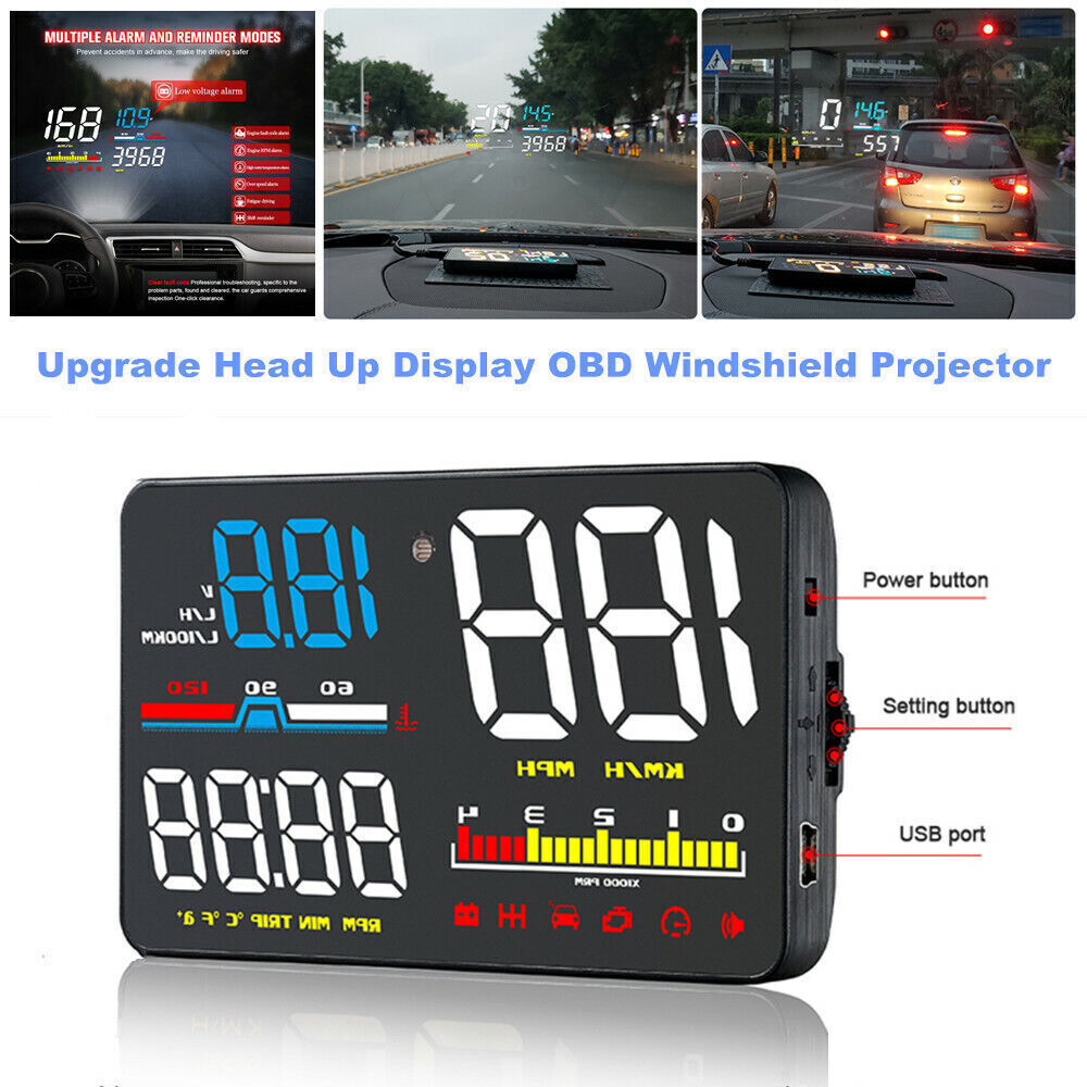 Upgrade your head-up display with OBD and windshield projector, adding speed and overspeed warning features. n