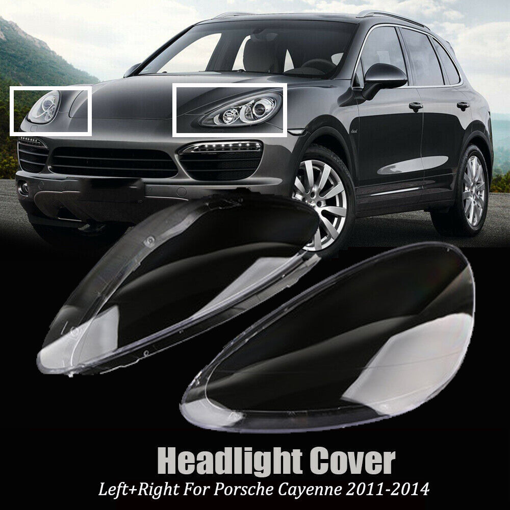 Pair of headlight lens covers with clear lenses LH + right grip for Porsche for Cayenne 2011-2014