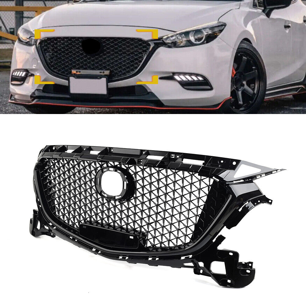 Front Bumper Upper Grille Honeycomb Mesh Grille for Mazda 3 Axela 2017-2018