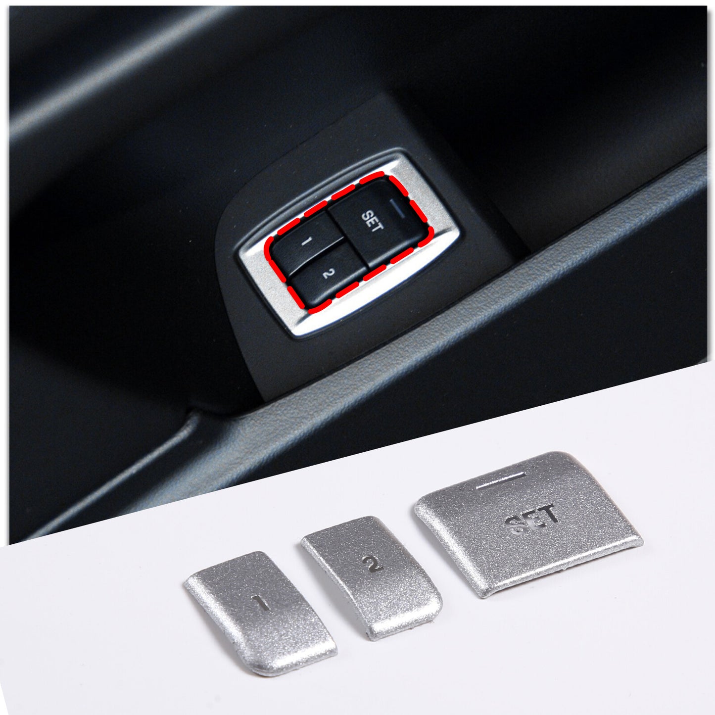 Sticker for Jaguar XJL 2010-2019 silver alloy for seat memory system switch button - n