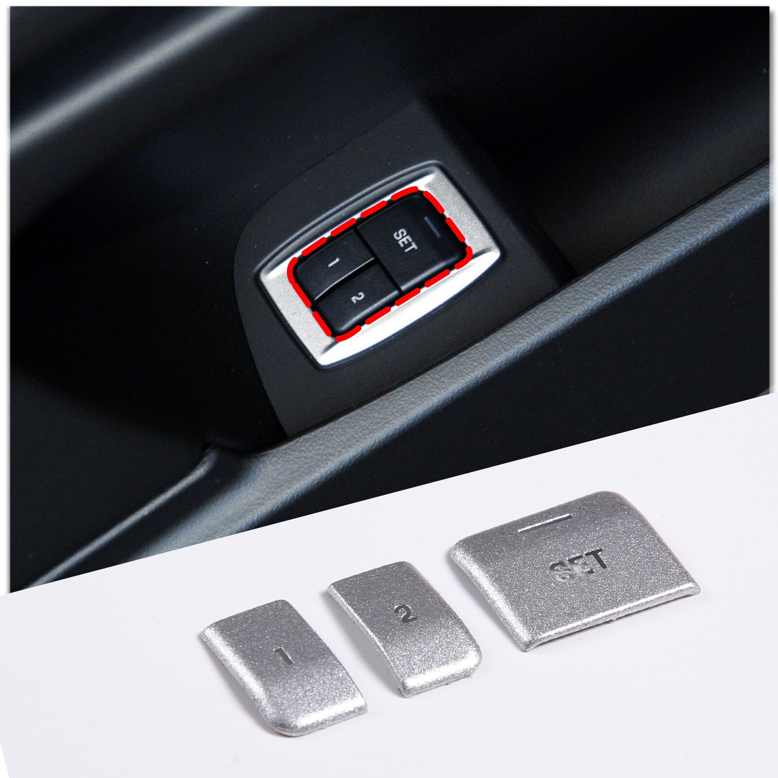 Sticker for Jaguar XJL 2010-2019 silver alloy for seat memory system switch button - n