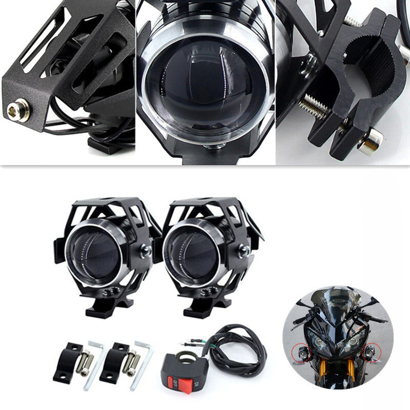 2x Motorcycle White Headlight Auxiliary Lamp LED Armor Spot Light Head  Switch