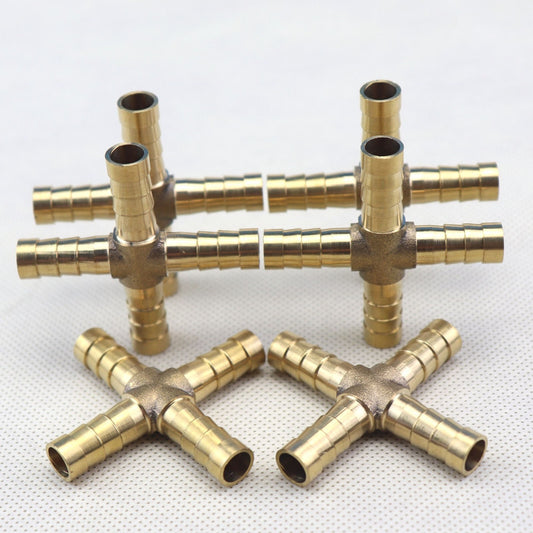 6-Piece Hose Rod 4-Way Cross Brass Fittings for Gas, Fuel, Water, and Air (5/16 8mm)