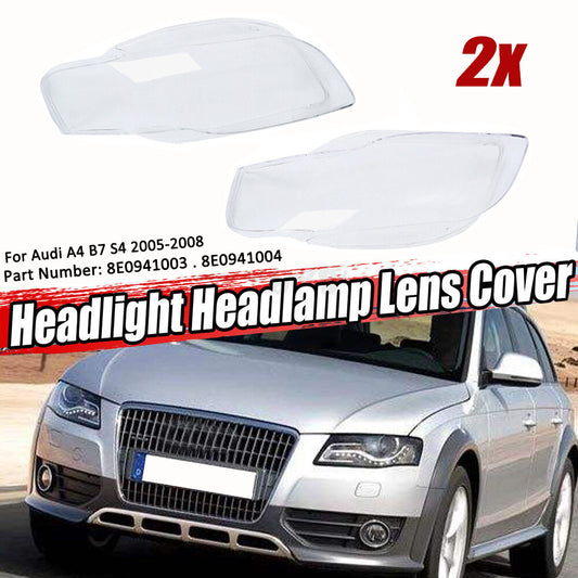 Left + Right front light lens cover transparent lens for Audi A4 B7 05-08