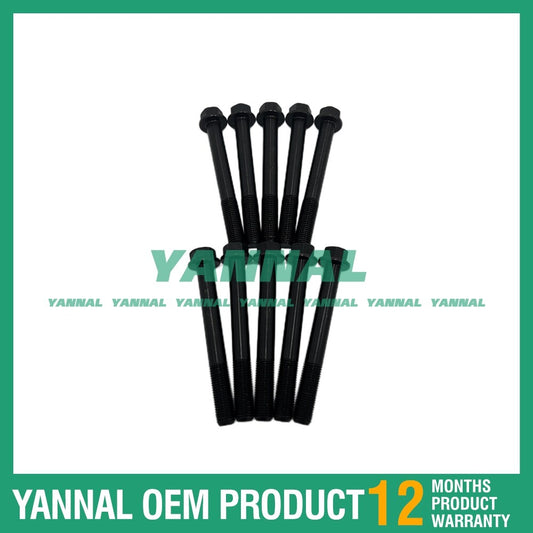 Cylinder head bolts suitable for Isuzu engines 4LE1 and 4LE2, compatible with EX55, ZX55UR, and ZX55 excavators.