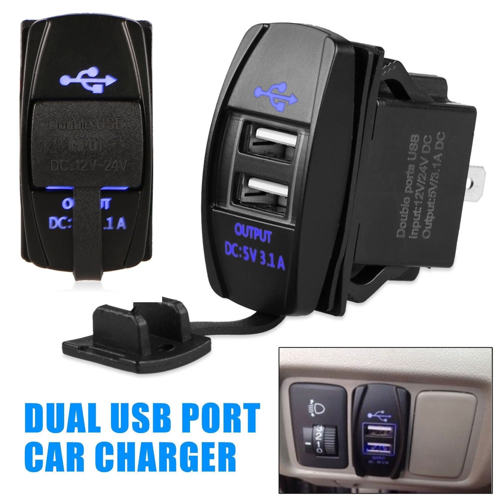 12-24V 3.1A Dual LED USB Car Auto Power Supply for Charger Port Socket Waterproof