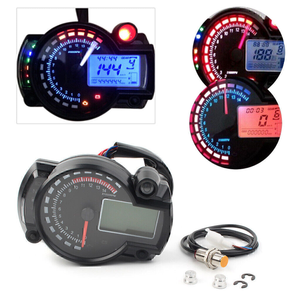 LCD Digit 15000rpm Motorcycle Speedometer Tachometer Gauge Odometer Universal Q