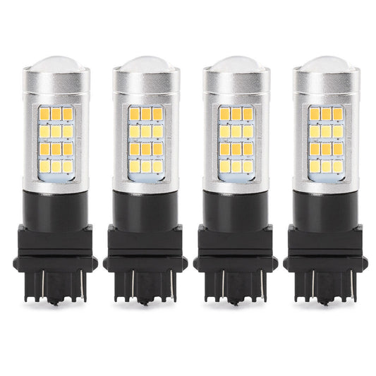Set of 4 Error Free LED DRL Switchback Turn Signal Parking Light Bulb 3157 New