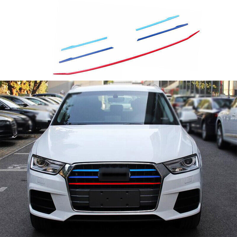 Fit for Audi Q3 2016-18 ABS 3-Color Exterior Front Grille Grill Strips Trim 5PCS