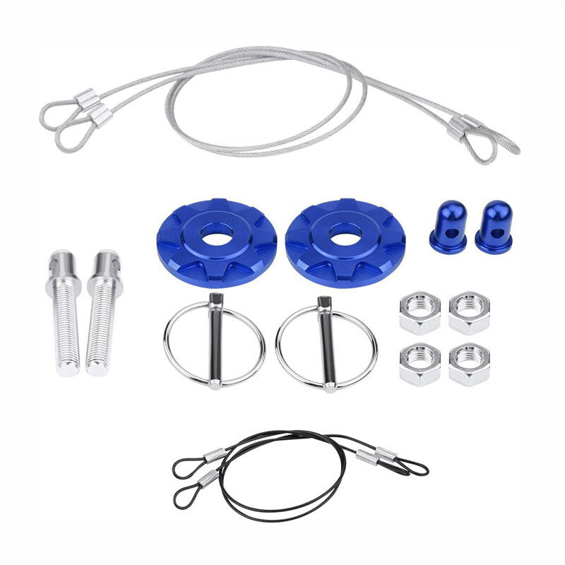 2x Blue CNC Aluminum Universal Car Bonnet Hood Pin Lock Latch Appearance Kit