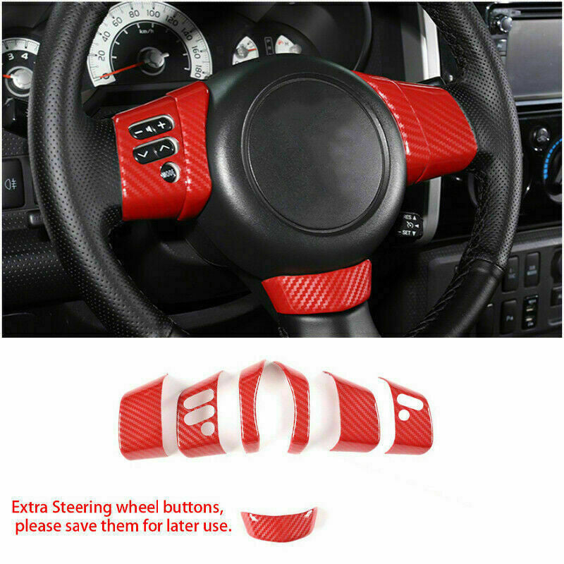 for Toyota FJ Cruiser 2007-21 Red Carbon Fiber Steering Wheel Button Cover Trim