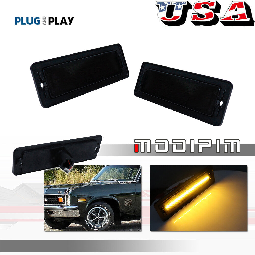 For 1970 - 1974 for Nova Smoked Amber LED Front Bumper Side Marker Lights 2 Pack - v