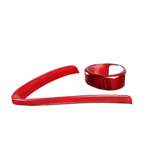 Red carbon fiber front grille V-shaped protective sleeve + logo ring trim for Alfa Romeo Giulia 17-22