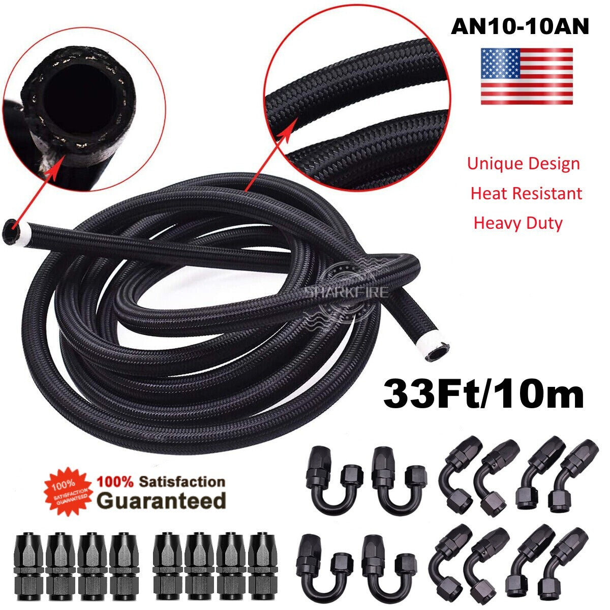 new AN10-10AN Accessories Stainless Steel Nylon Braided Oil Fuel Hose Line Kit 33ft