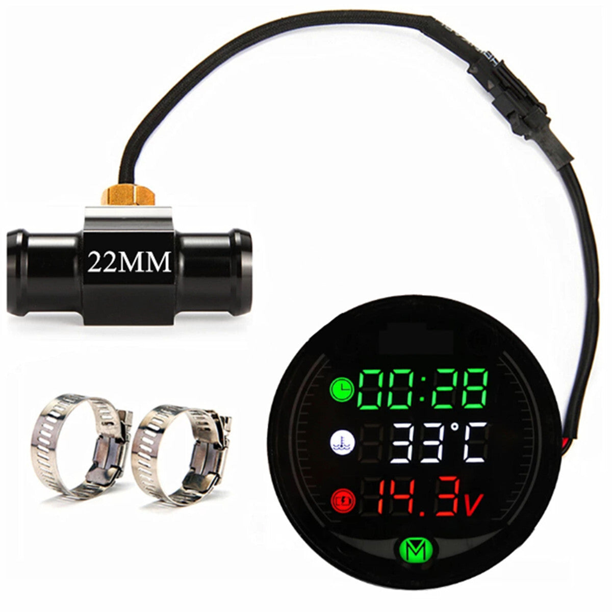5 IN 1 Motorcycle Water Temperature Hour Counter Meter With 22mm Sensor Adapter Q