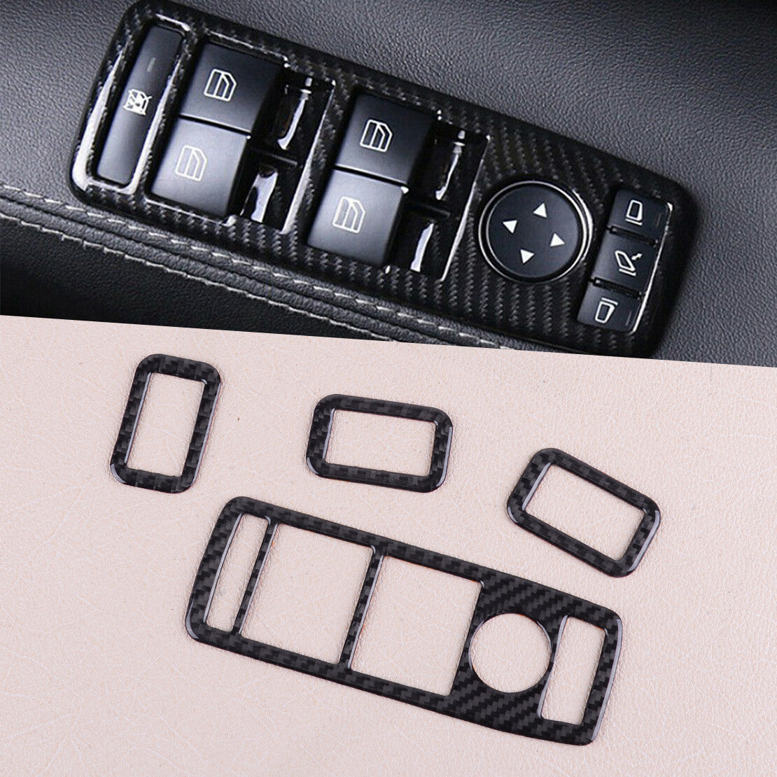 4pc Carbon Fiber Window Lift Switch Cover Trim Fit for for Model S /X 2014-2019 v