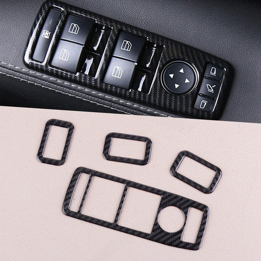 4pc Carbon Fiber Window Lift Switch Cover Trim Fit for for Model S /X 2014-2019 v