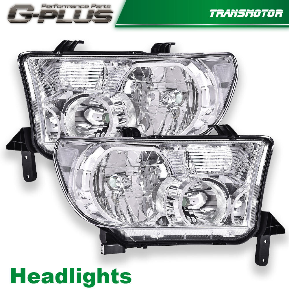Clear for CHRome Headlights Fits 2007 - 2013 for Tundra / 2008 - 2017 Sequoia Brand New - v