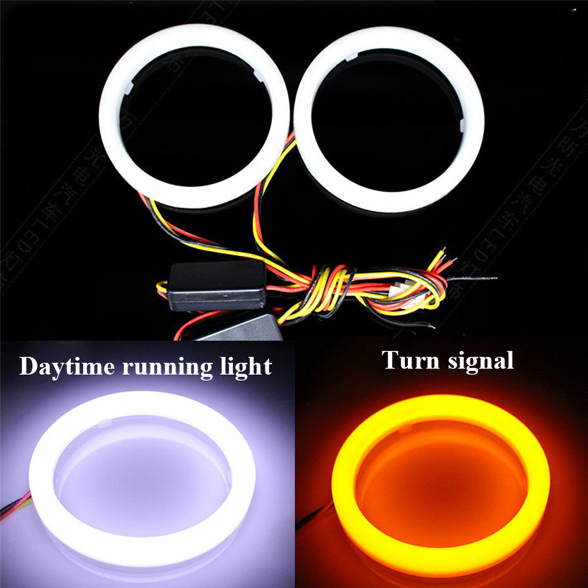 2PCS Car Headlight DRL Daytime Running Light Halo Ring Turn Signal White Yellow