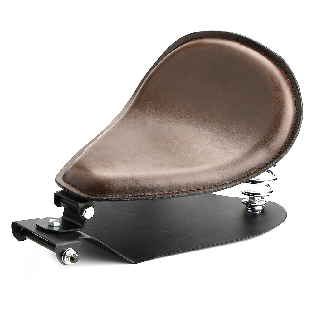 PU leather single for seat + 3-inch spring stand base kit, brown, for Harley Bobber Chopper.