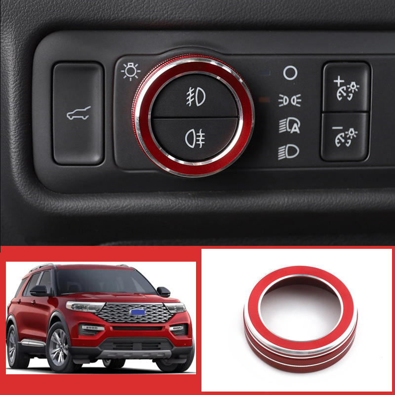 Red Alloy Headlight Switch Knob Button Cover Trim 1P for Ford Explorer 2020-2023