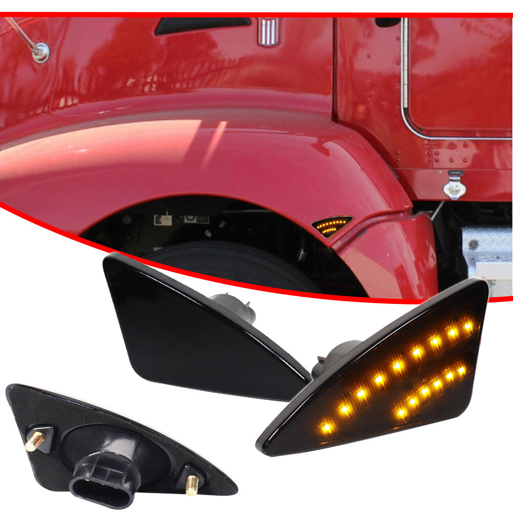 2 Pack Smoked Lens Amber Cab Side Marker Turn Signal Lights for Kenworth 2008-2021- v