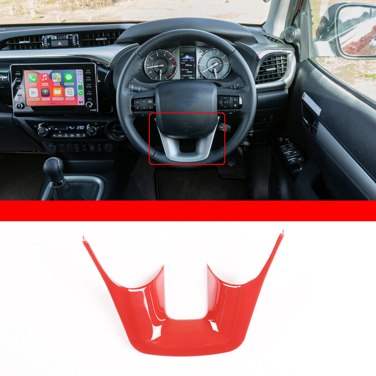 ABS Red Car Steering Wheel U-Shaped Cover Trim For Toyot@a Hilux 2015-2021 n