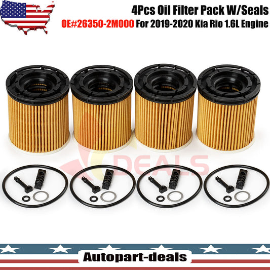4Pcs Oil Filter Pack W/Seals 26350-2M000 for Kia Rio 1.6L Engine 2019-2020 US Q