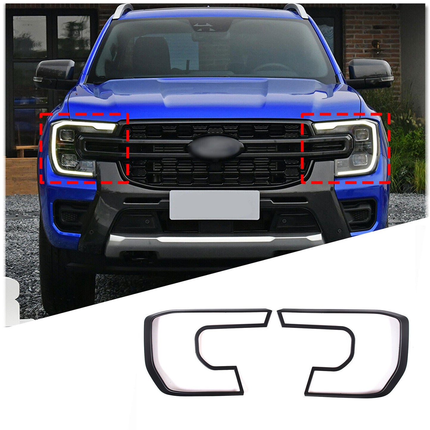 2PCS Matte Black Car Front Headlight Frame Exterior For Ranger 2023-2024 n