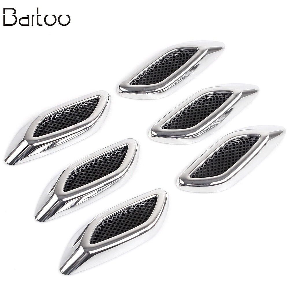 6PCS Car Air Flow Vent Side Fender Cover Trim Car Decoration Silver Universal