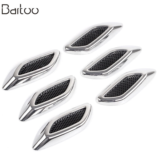 6PCS Car Air Flow Vent Side Fender Cover Trim Car Decoration Silver Universal