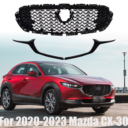 Front Grille And Front Grille Molding Trim For 2020-2023 for Mazda CX-30 Gloss Black n