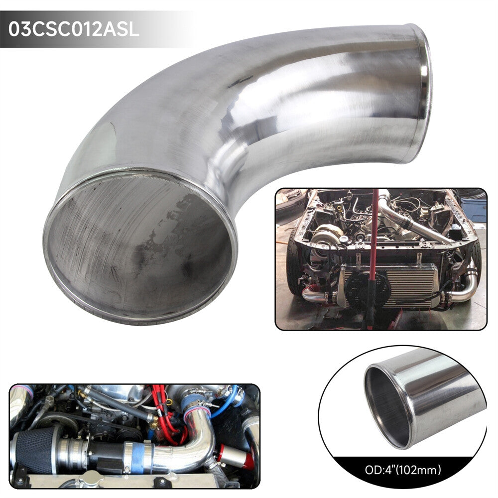 90 Degree 102mm 4 Aluminum Intercooler Intake Pipe Piping Tube Hose Silver