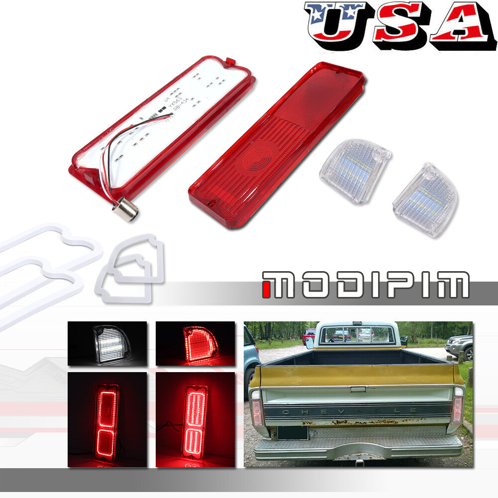 4x Pickup Truck Tail Backup Lights Red White LED with Washers for 67-72 for Chevy and for GMC Trucks - v