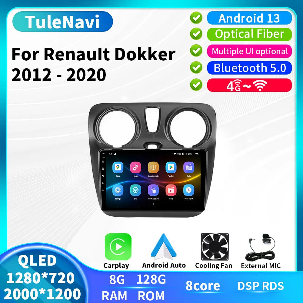 for Renault Dokker 2012-2020 Android Auto CarPlay Car Radio GPS Player Screen