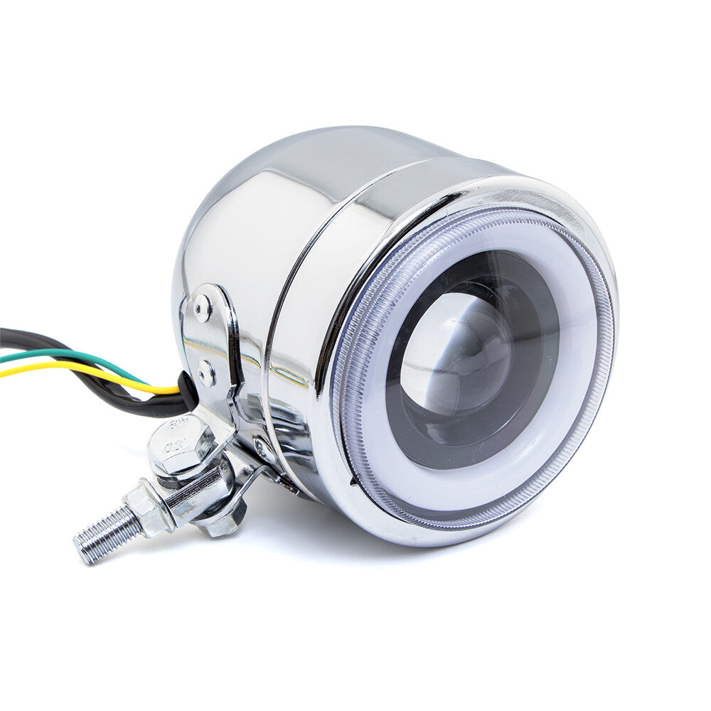 Chrome LED Metal Front Headlight Spot Fog Light Angel Eye Aperture Lamp Q