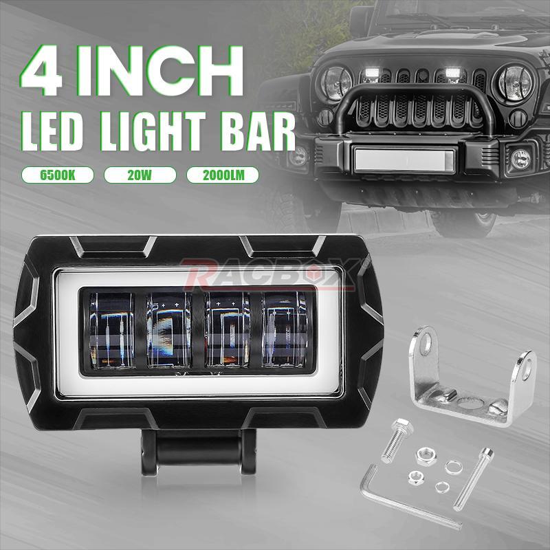 2X 4inch LED Work Light Bar Pods White Halo DRL Driving Fog Lamp Offroad ATV SUV