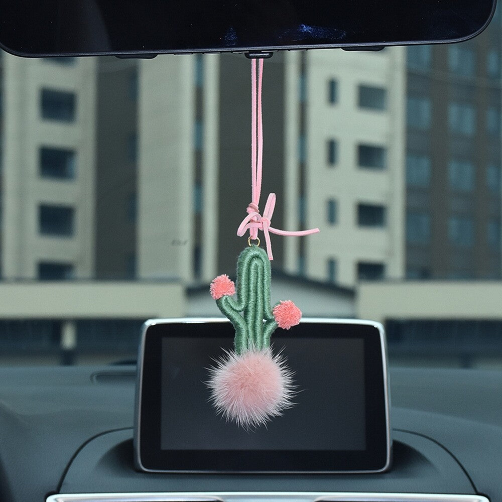 Green Cactus Car Rearview Mirror Ornament Hanging Cute Crochet Succulent Plant