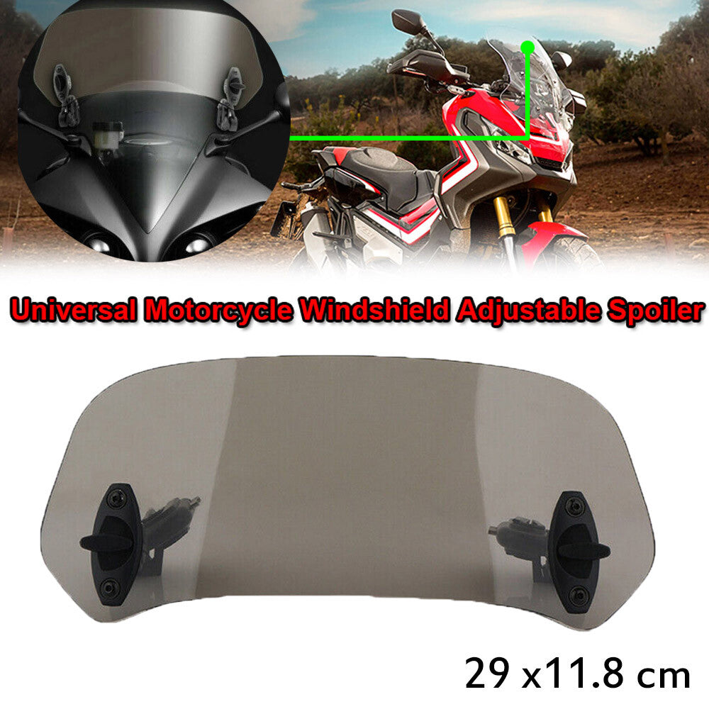 Smoke Motorcycle Windshield Adjustable Clip On Extension Spoiler Wind Deflector Q