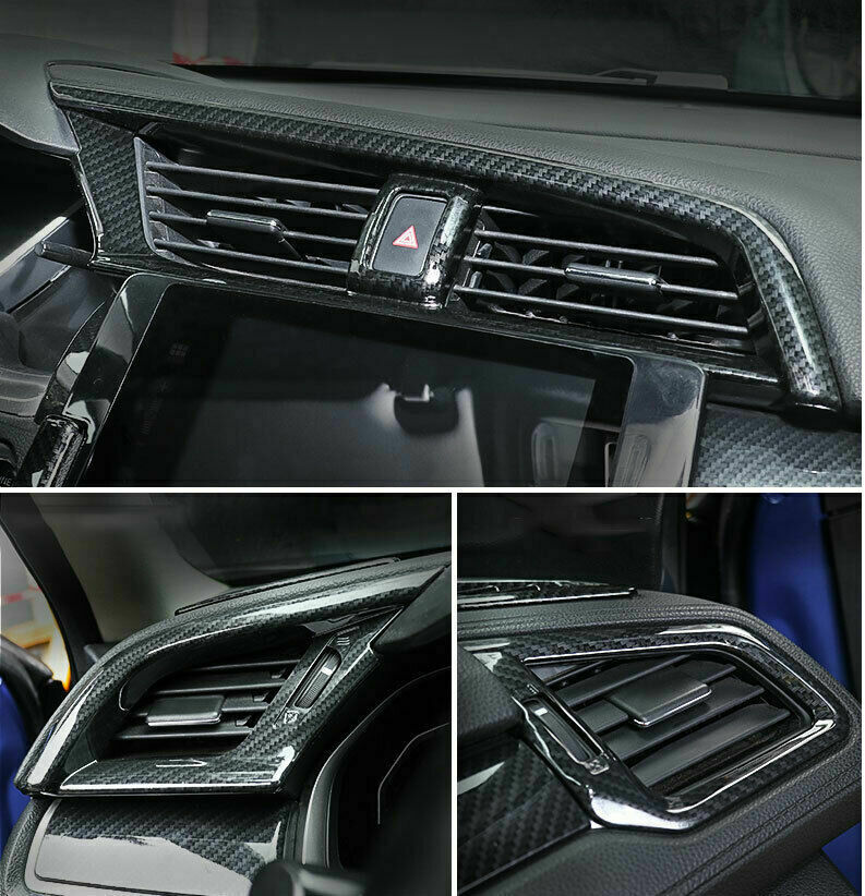 3X for Honda for Civic 2016-2021 Carbon Fiber Dashboard Air Outlet Vent Frame Trims