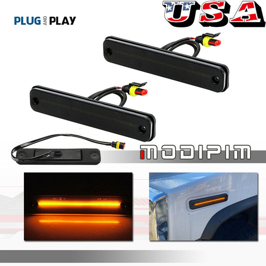 2-piece amber LED side marker light in front of the smoke lens for Hummer H2 from 2003 to 2009- v