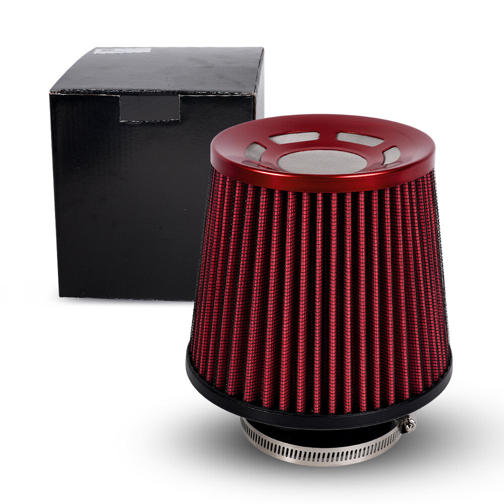 New Full Red 76mm High Flow Inlet Air Intake Cone Filter For Car/Truck/SUV