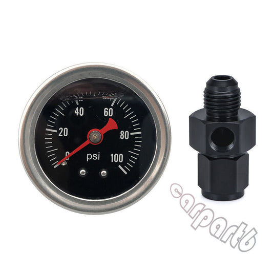 Fuel pressure gauge, fluid pressure 0-100psi, 1/8 inch NPT with 6 adapter Q
