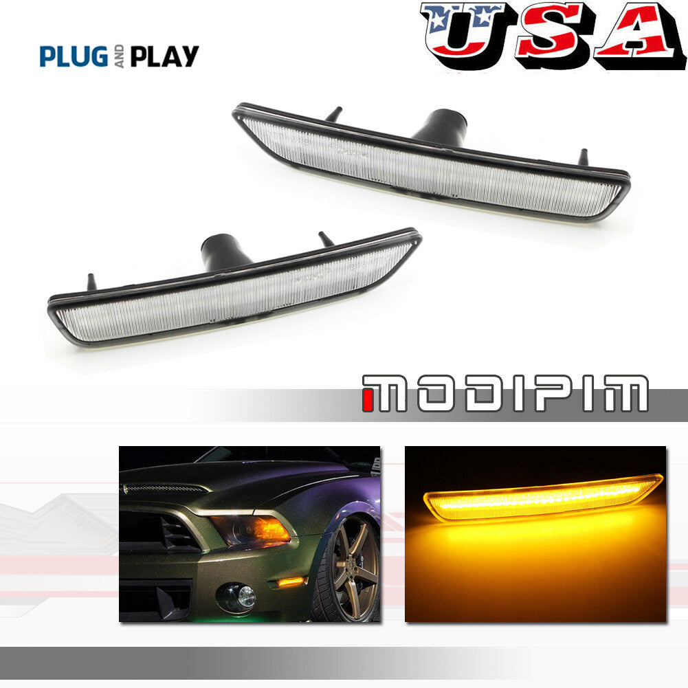 2-Pack Transparent Lens Front Marker Lights, Amber LED Lights for 10-14  for ford  Mustangs Q