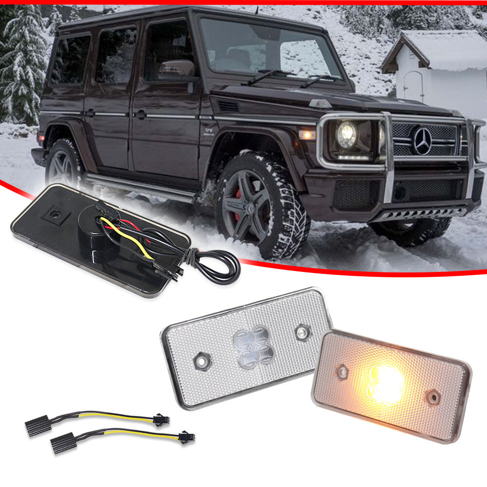 For 02-14 for Mercedes G500 G550 G55 G63 Clear Amber LED Side Marker Light Front 2X- v