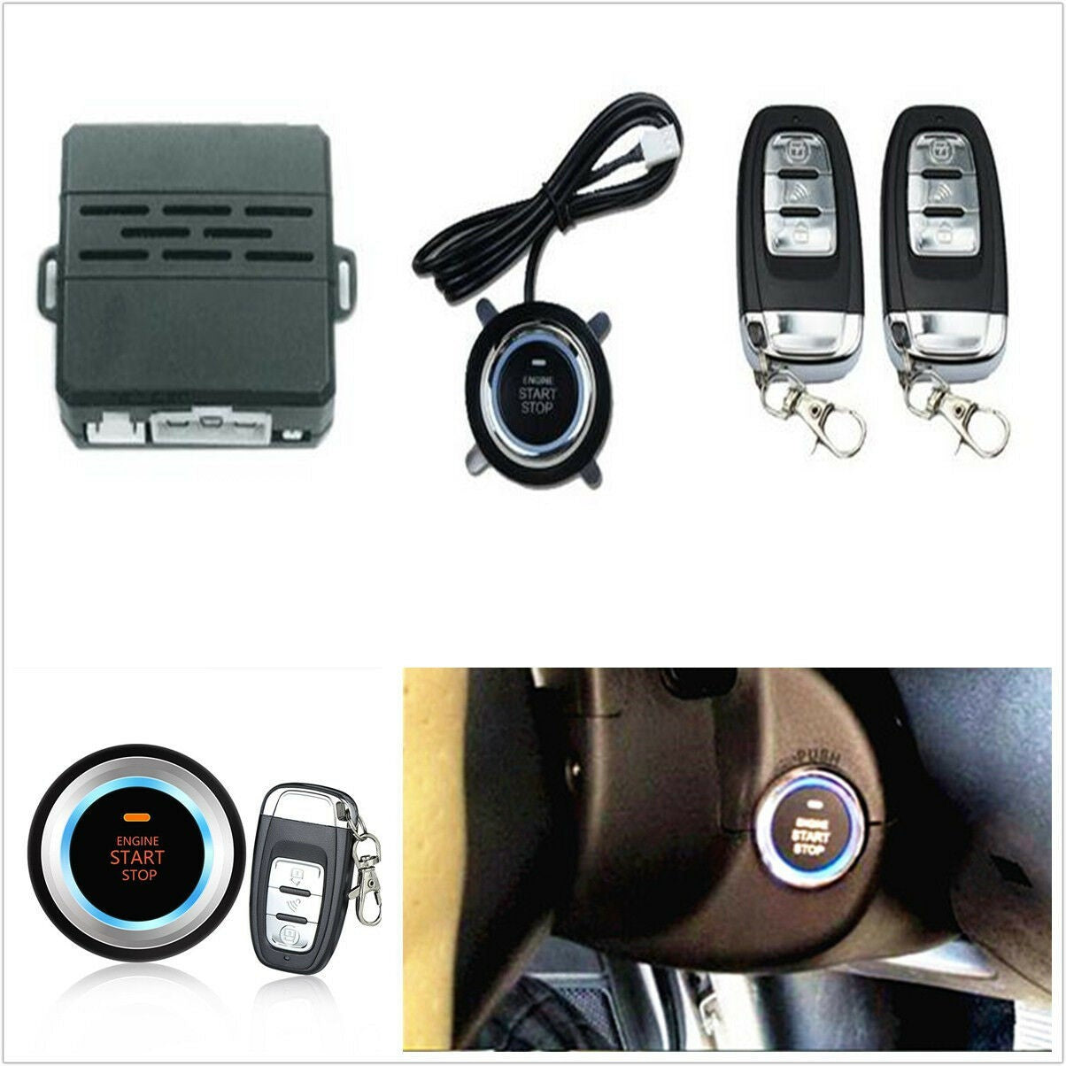 8pcs Car for SUV Vibration Alarm System Ignition Engine Start Push Button Remote Kit
