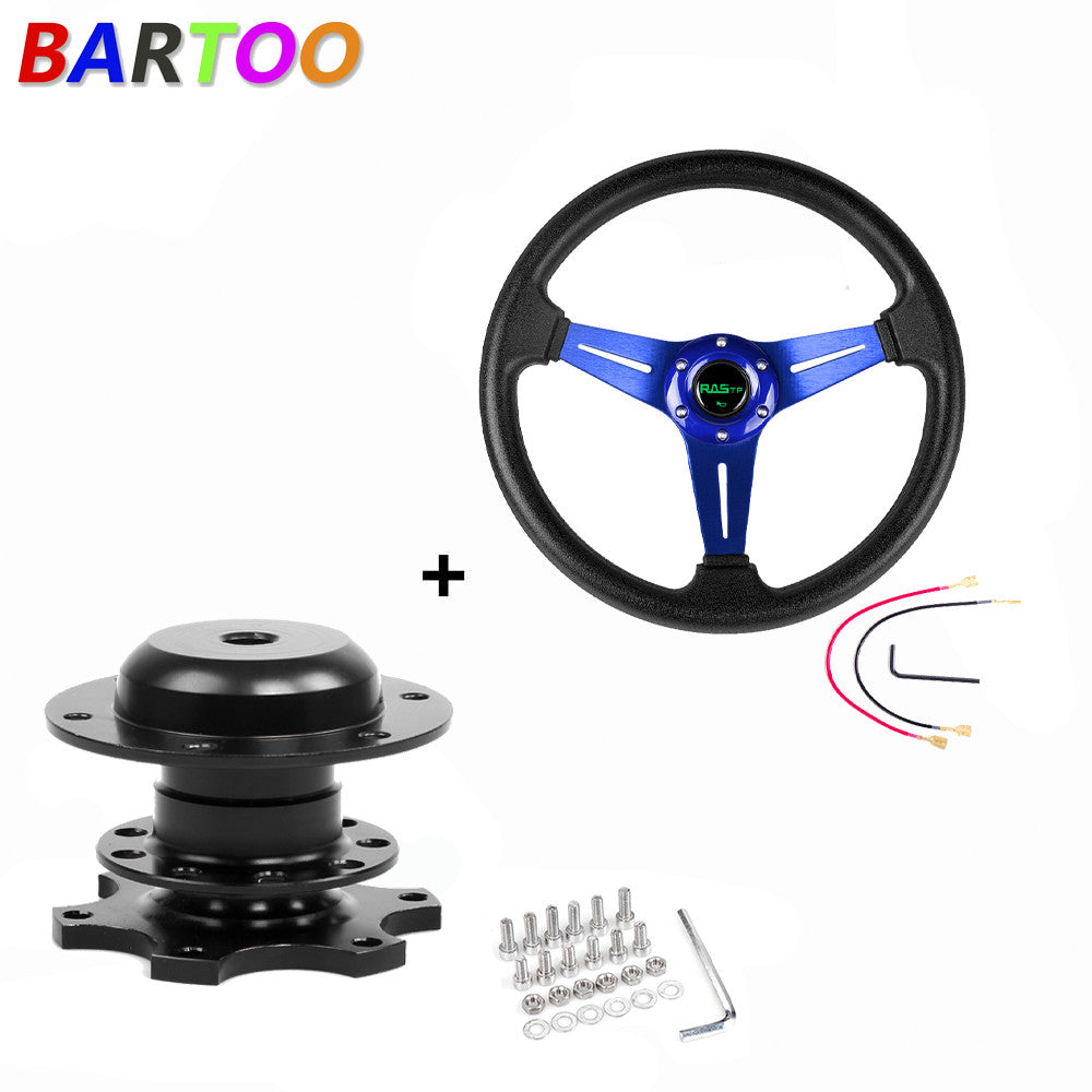 6 Hole 13.5 Drifting Racing Steering Wheel +Quick Release Adapter Aluminum